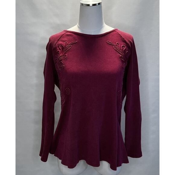 Soft Surroundings Camden Thermal Long Sleeve Top Embroidered Rust Red Sz L - Picture 1 of 9